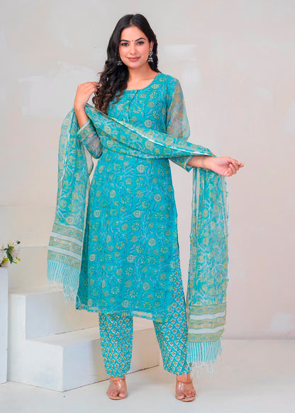 Teal Whispers Kota Doriya Suit