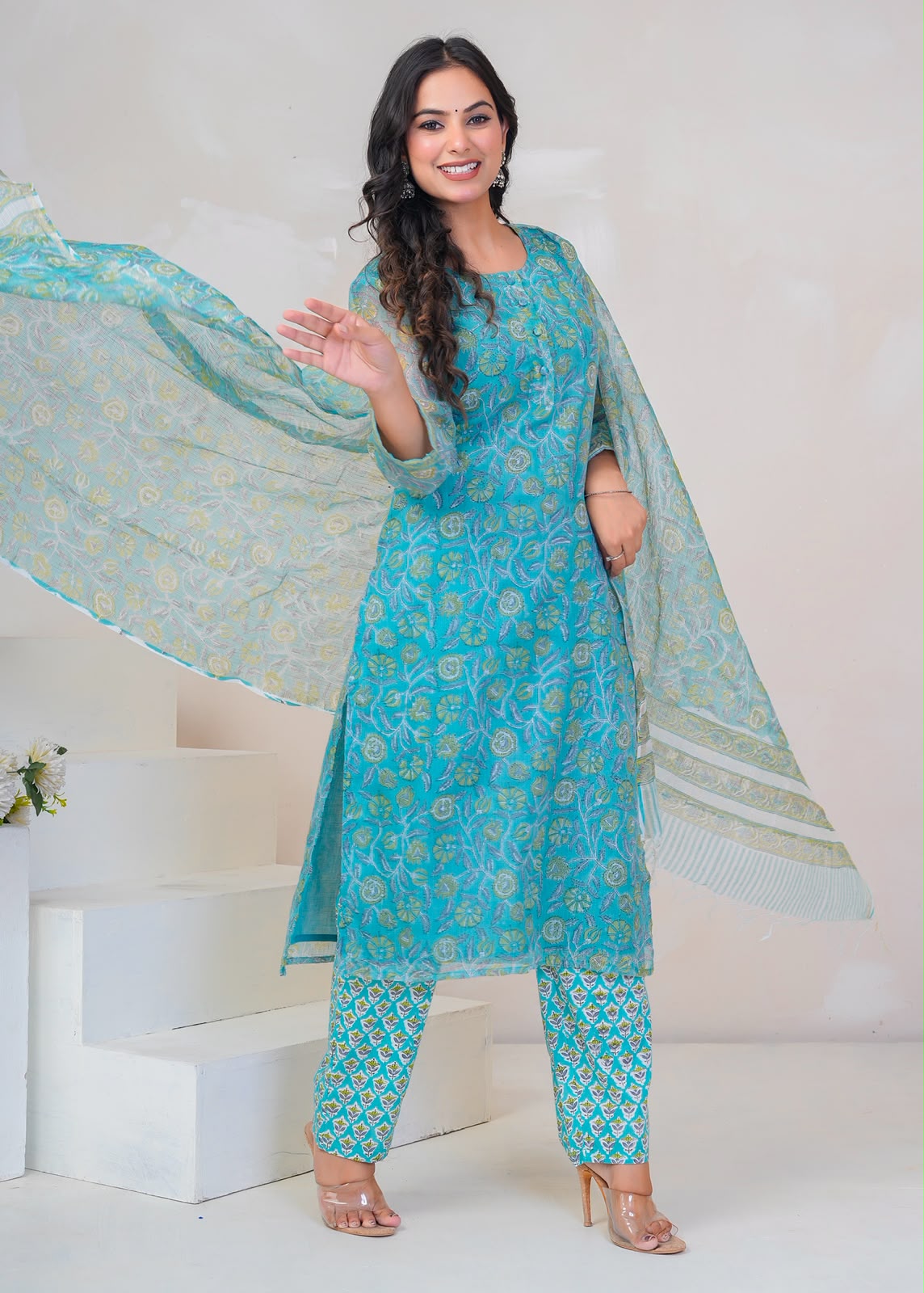 Teal Whispers Kota Doriya Suit