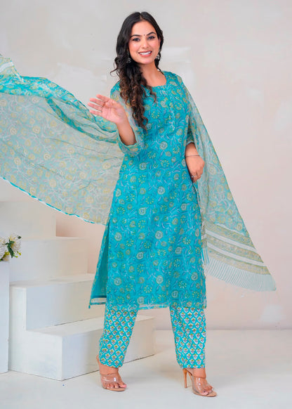 Teal Whispers Kota Doriya Suit
