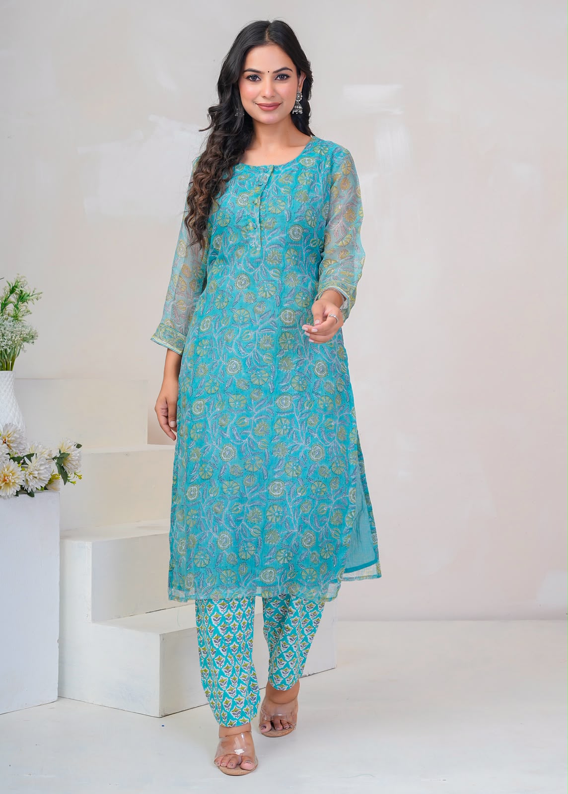Teal Whispers Kota Doriya Suit
