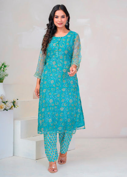 Teal Whispers Kota Doriya Suit