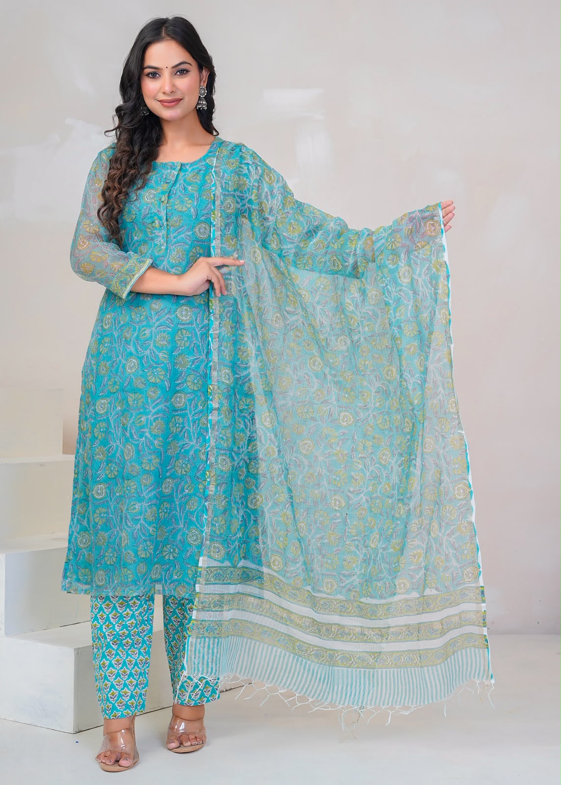 Teal Whispers Kota Doriya Suit