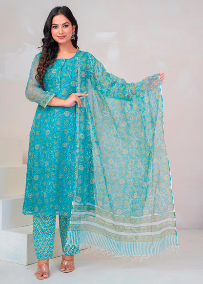 Teal Whispers Kota Doriya Suit