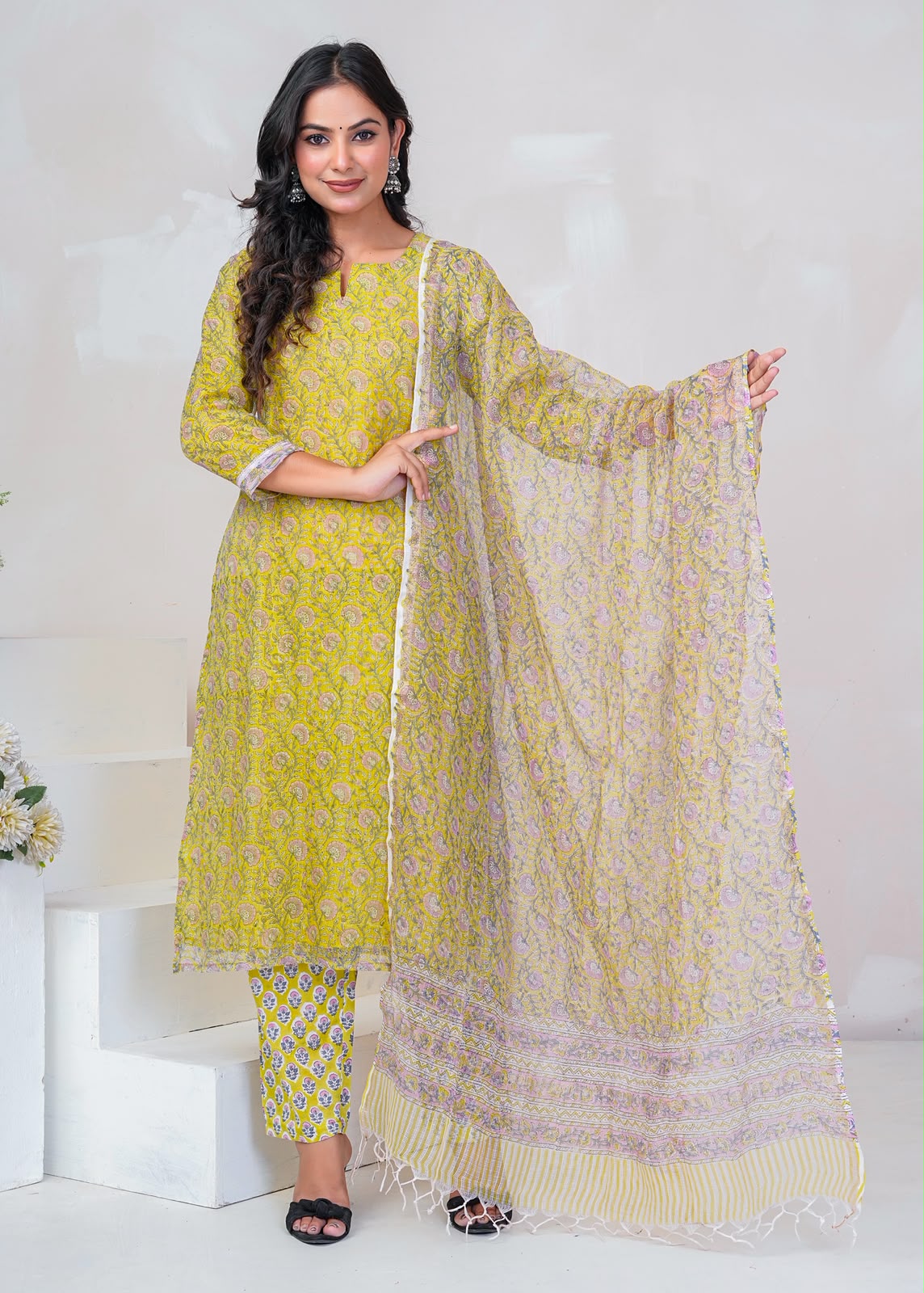 Soft Green Veil Kota Doriya Suit