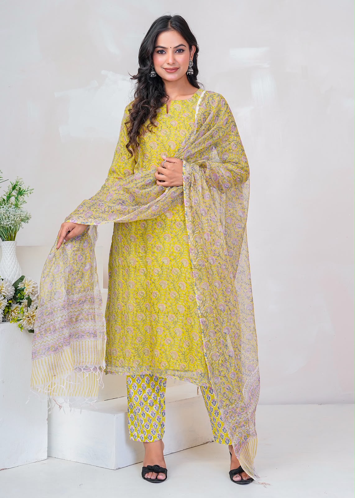 Soft Green Veil Kota Doriya Suit