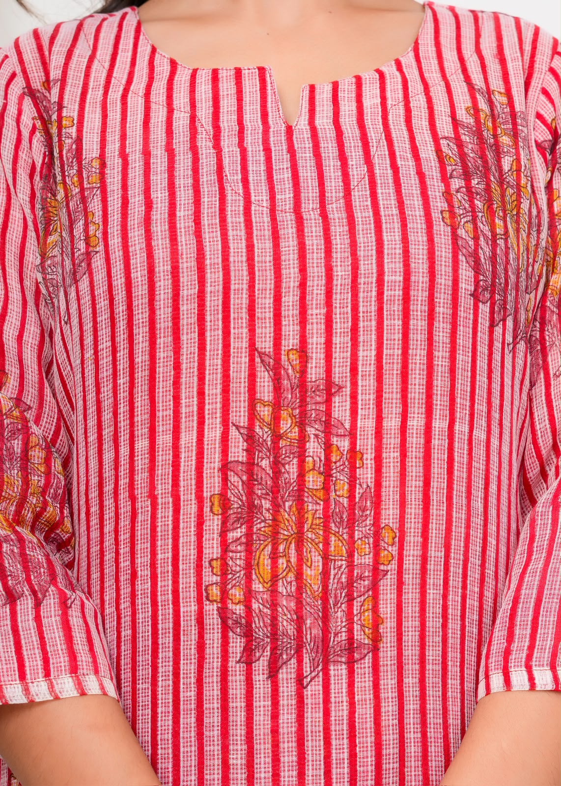 Red Boota Stripes Kota Doriya Suit