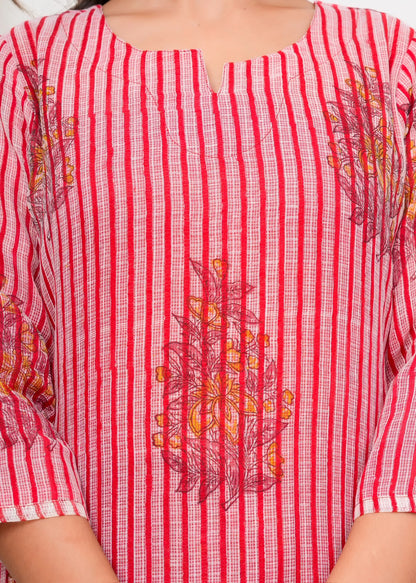 Red Boota Stripes Kota Doriya Suit