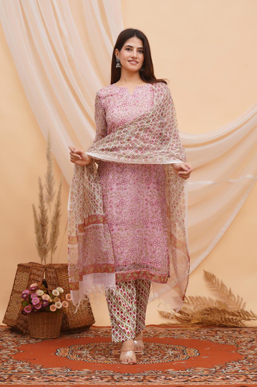 Gulabi Gulzar Kota Doriya Suit