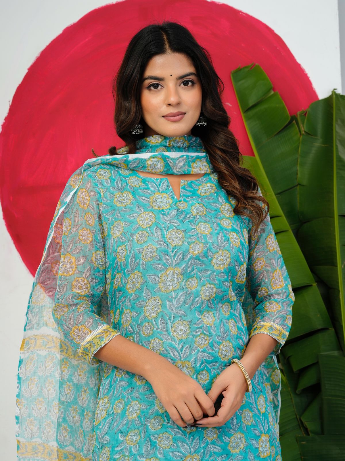 Coral Green Kota Doriya Suit
