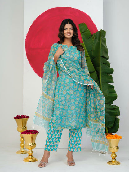 Coral Green Kota Doriya Suit