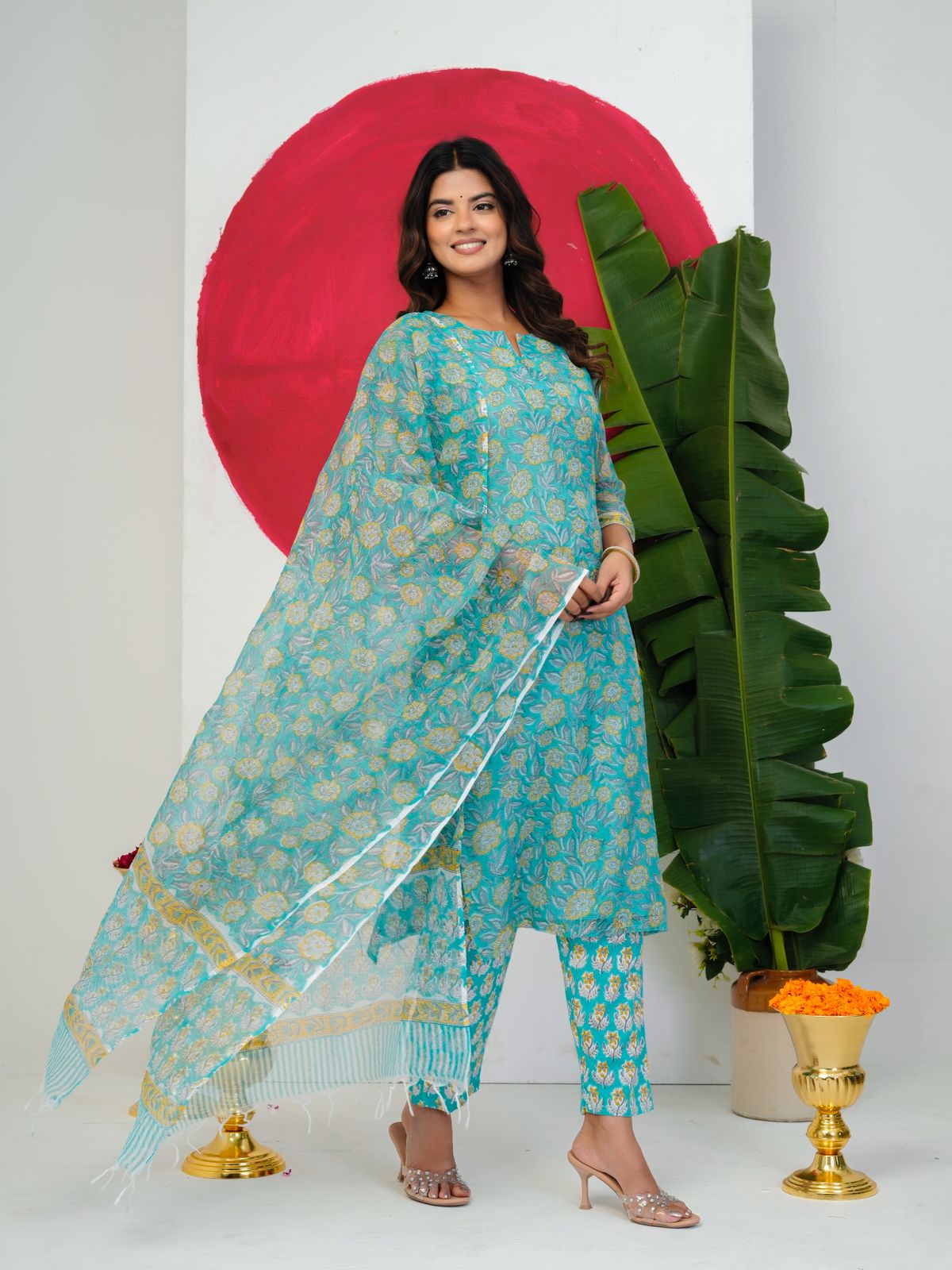Coral Green Kota Doriya Suit
