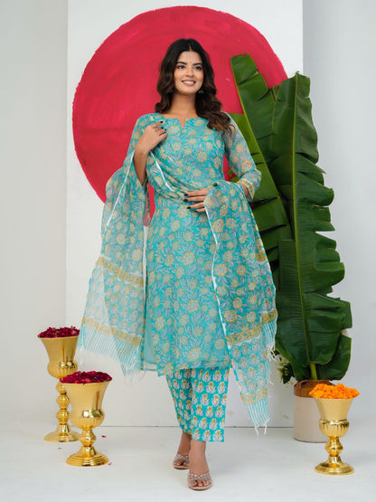 Coral Green Kota Doriya Suit