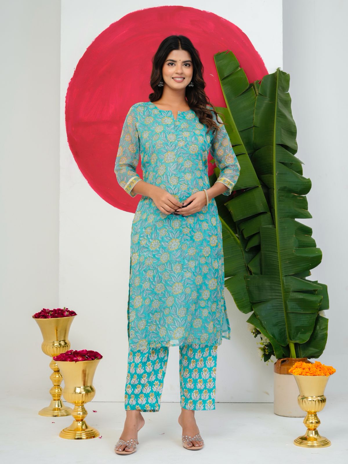 Coral Green Kota Doriya Suit