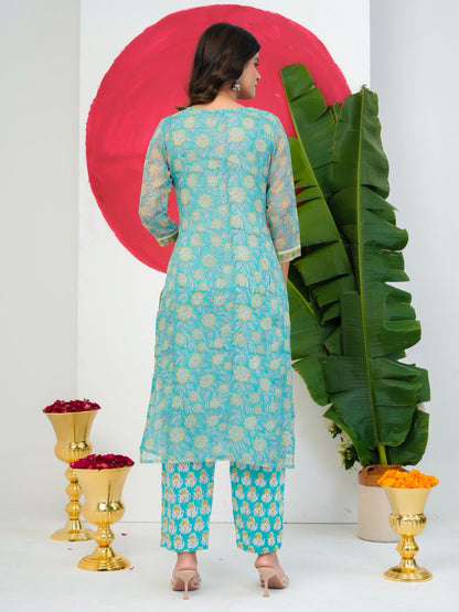 Coral Green Kota Doriya Suit
