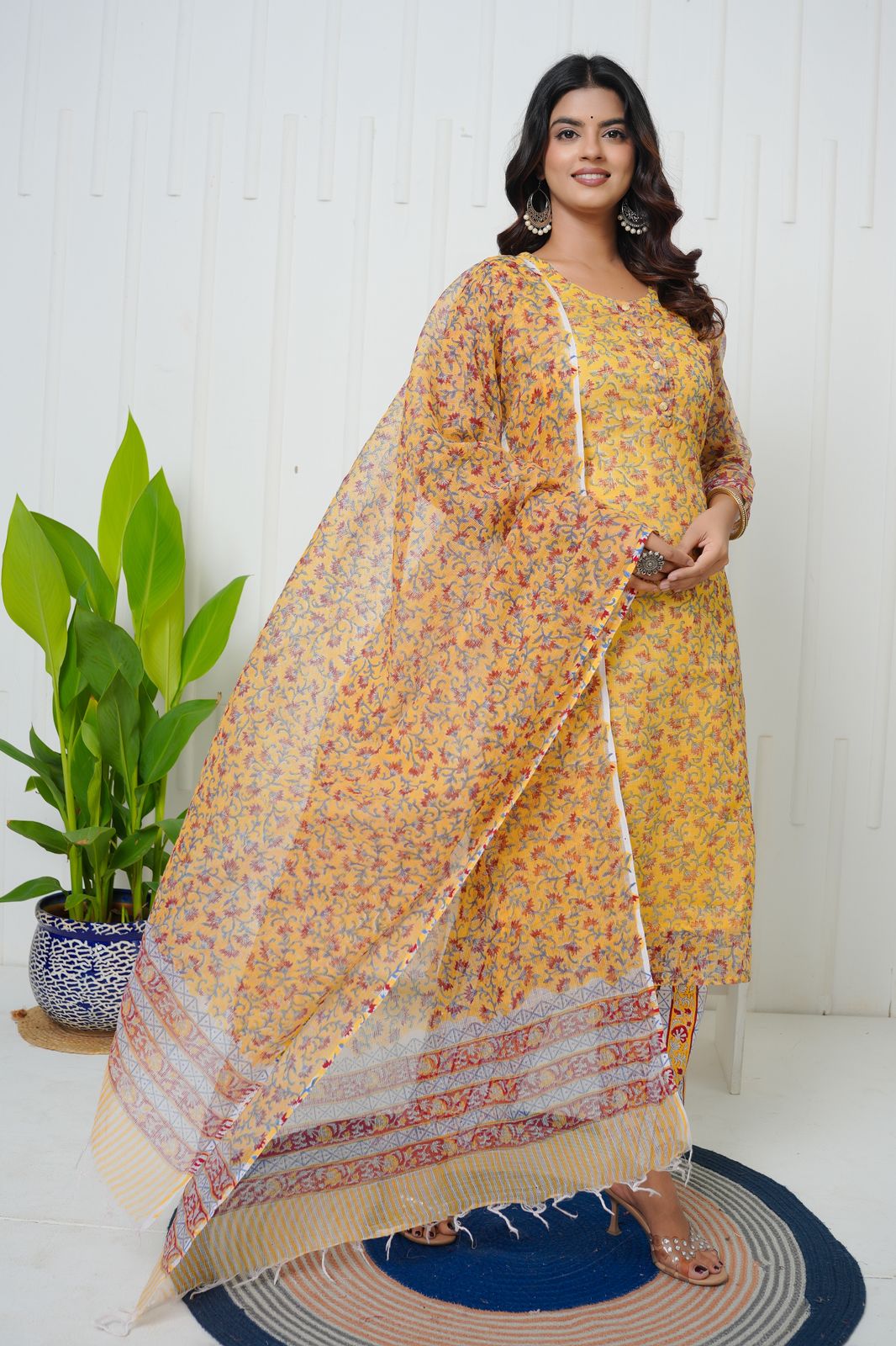 Yellow Basanti Kota Doriya Suit