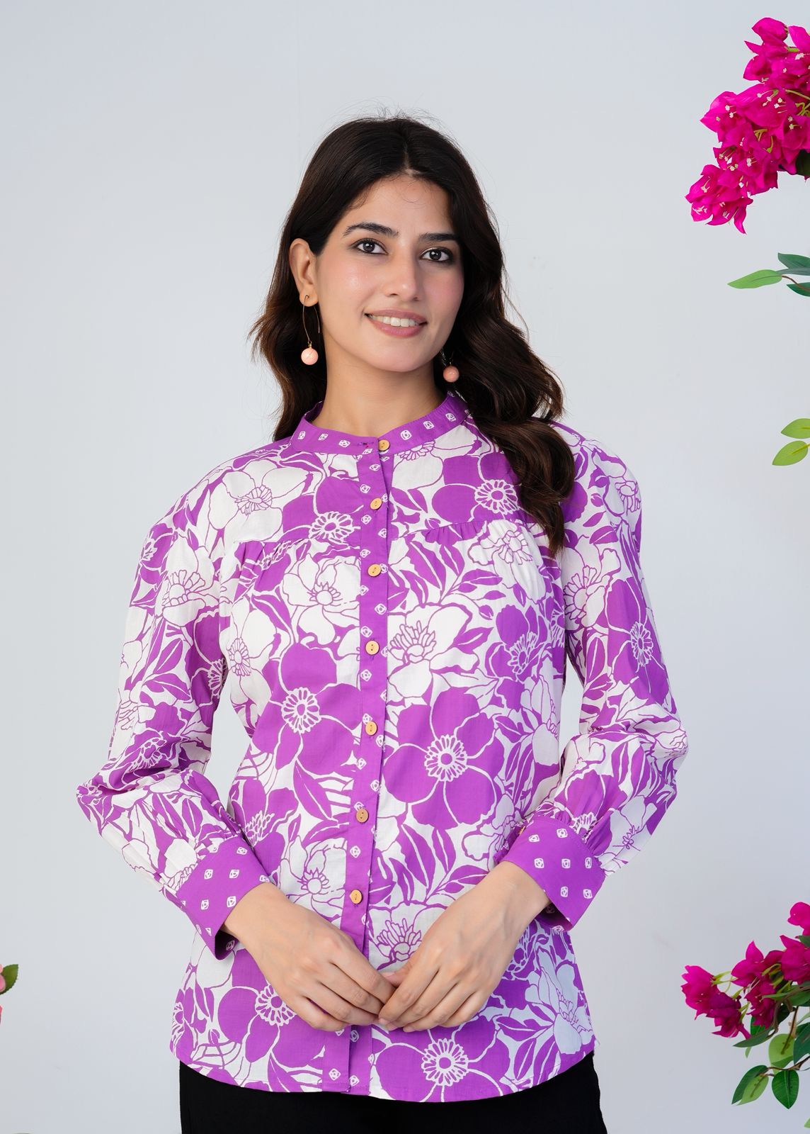 Purple Blooms Cotton Fusion Shirt