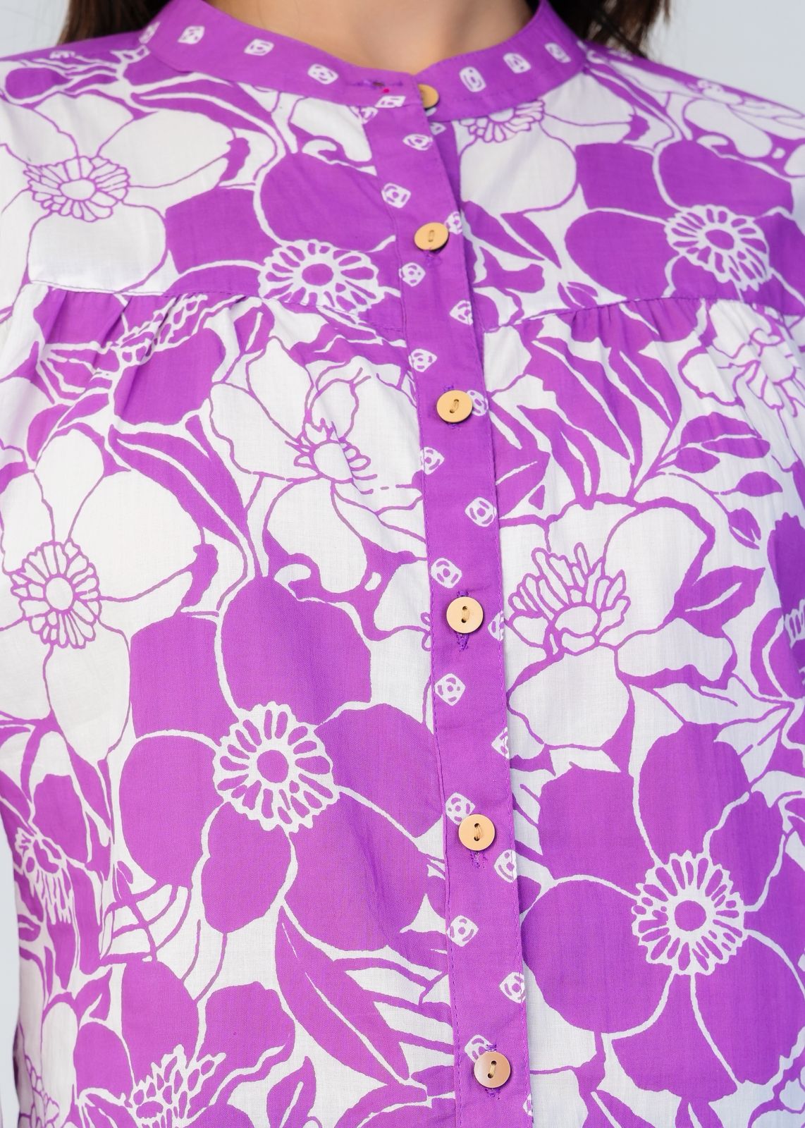 Purple Blooms Cotton Fusion Shirt