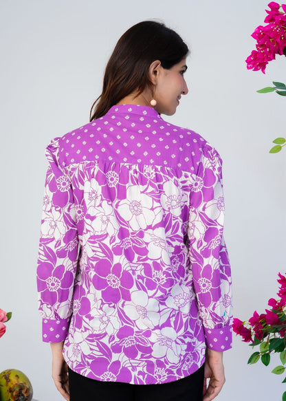 Purple Blooms Cotton Fusion Shirt