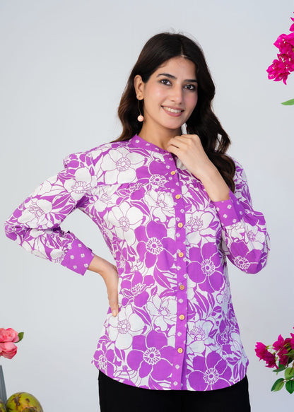 Purple Blooms Cotton Fusion Shirt