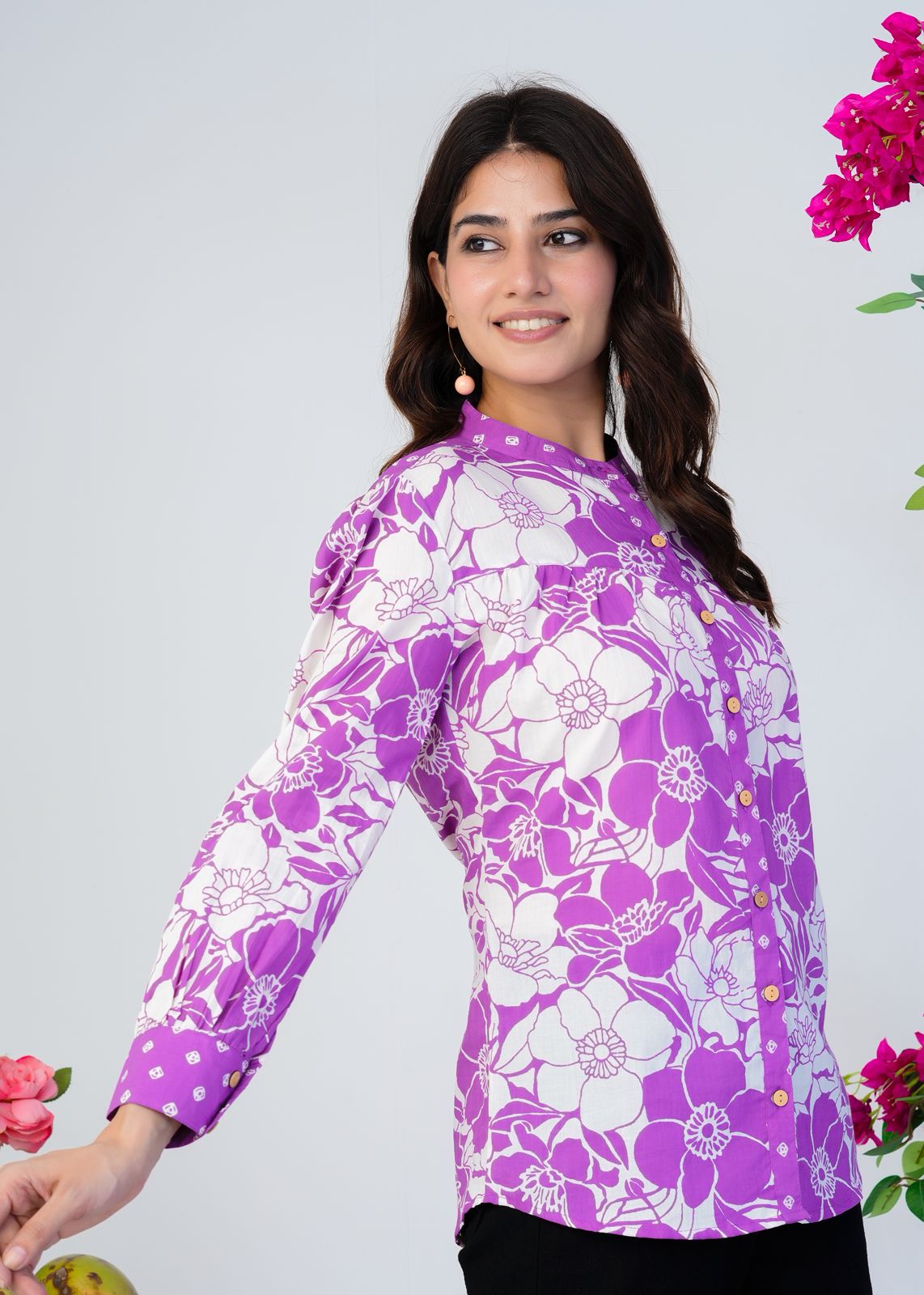 Purple Blooms Cotton Fusion Shirt