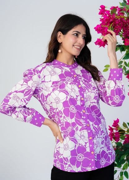 Purple Blooms Cotton Fusion Shirt