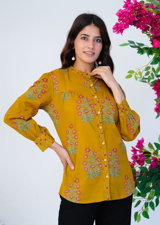 Mustard Boota Cotton Fusion Shirt