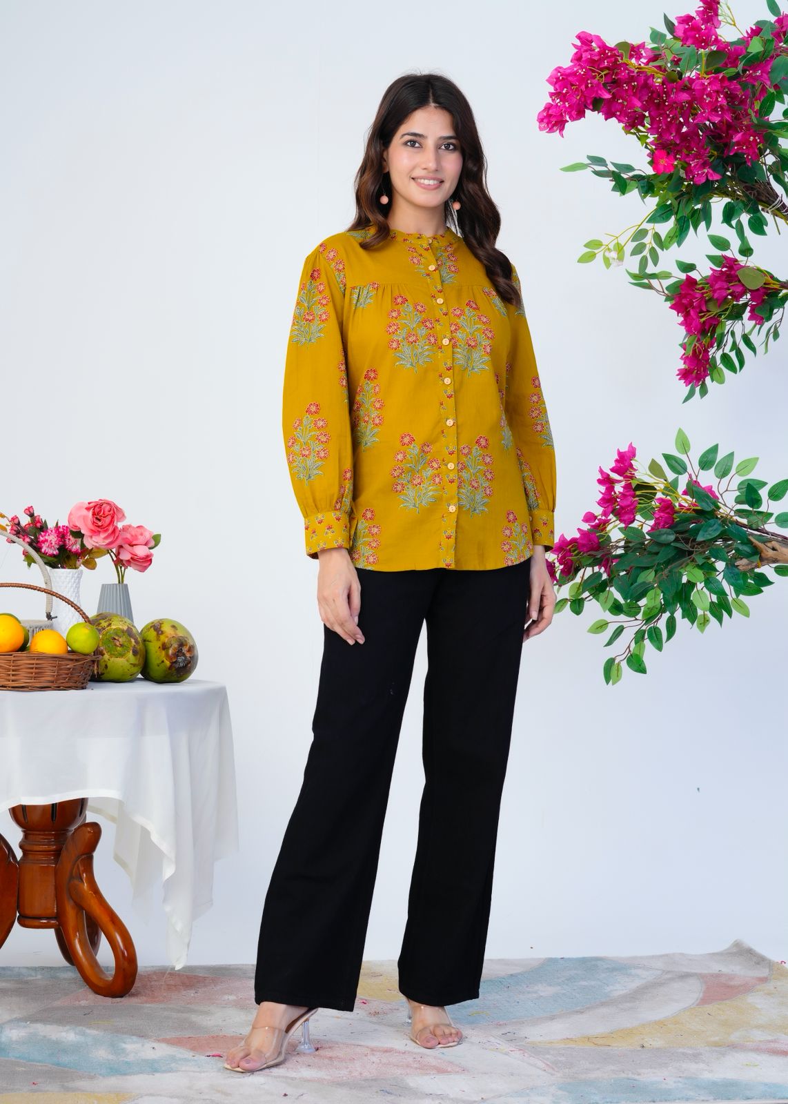 Mustard Boota Cotton Fusion Shirt