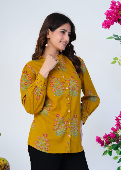 Mustard Boota Cotton Fusion Shirt