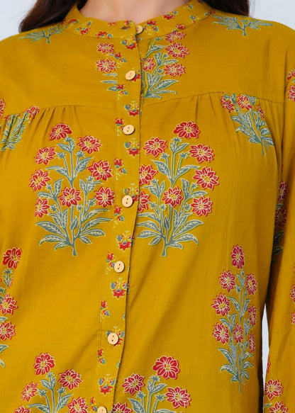 Mustard Boota Cotton Fusion Shirt