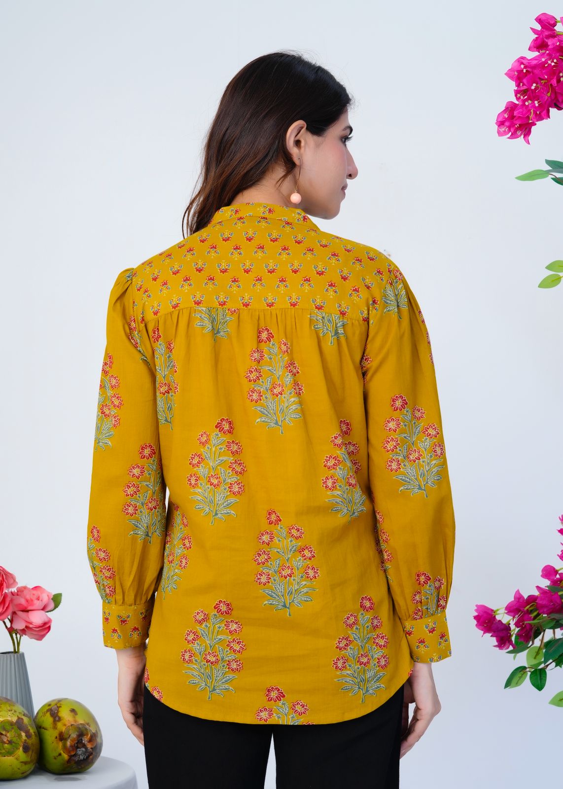 Mustard Boota Cotton Fusion Shirt
