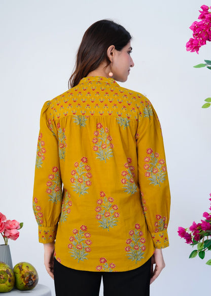 Mustard Boota Cotton Fusion Shirt