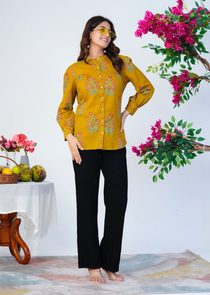 Mustard Boota Cotton Fusion Shirt