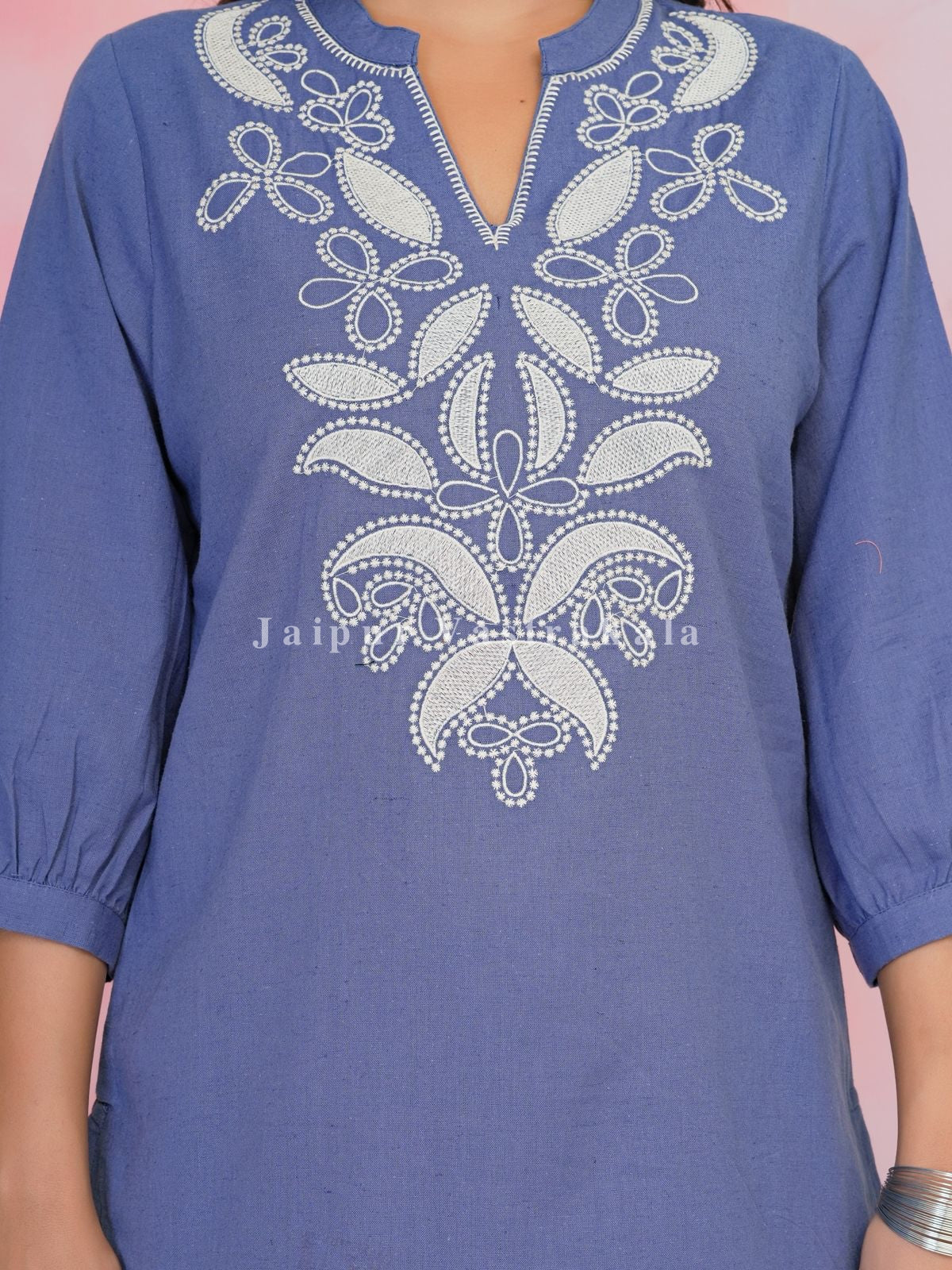 Lilac Aarohi Embroidery Cotton Linen Top