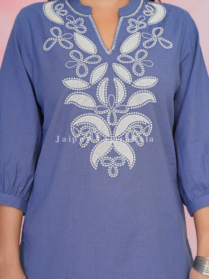 Lilac Aarohi Embroidery Cotton Linen Top