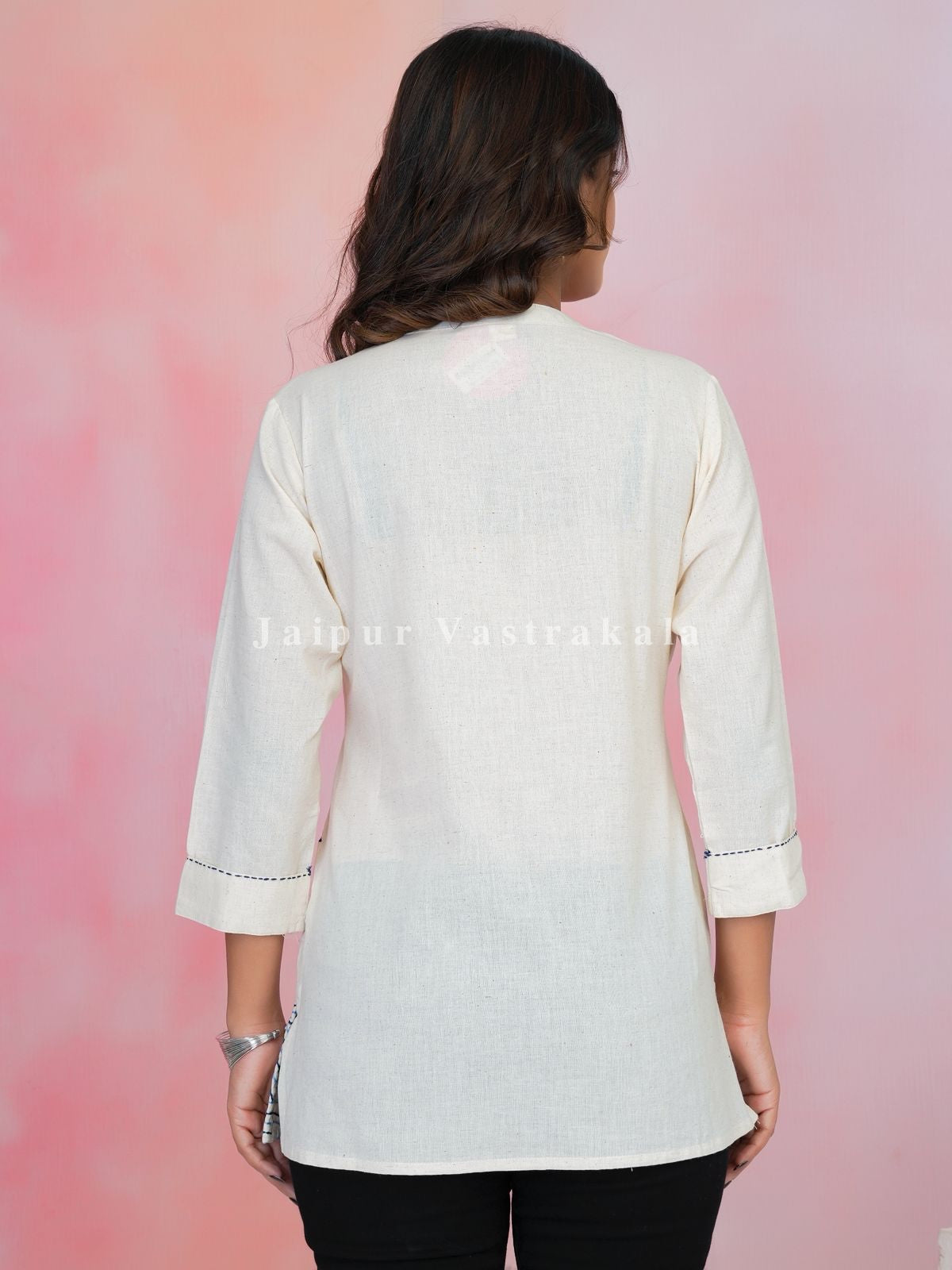 White Beach Embroidery Cotton Linen Top