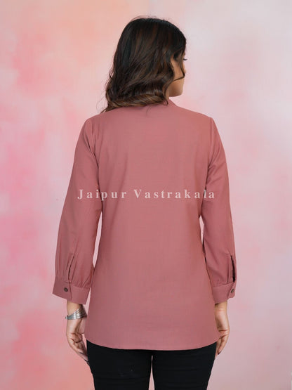 Peach Aarohi Embroidery Cotton Linen Top