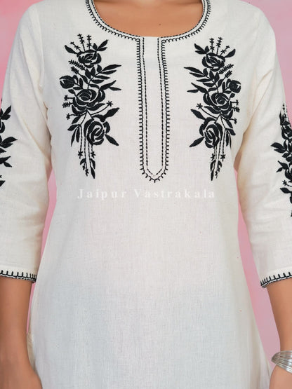 White Petal Vein Embroidery Cotton Linen Top