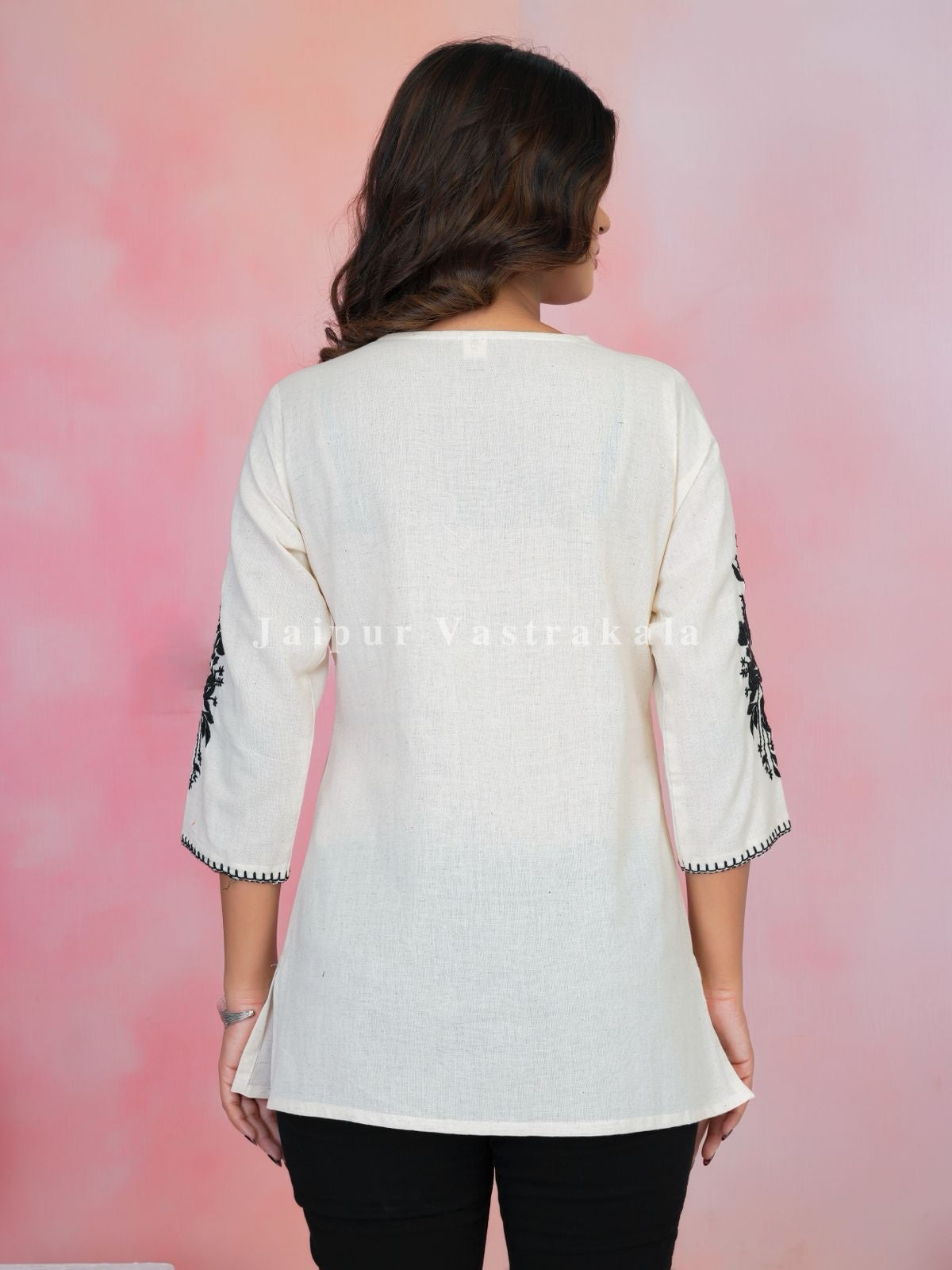 White Petal Vein Embroidery Cotton Linen Top