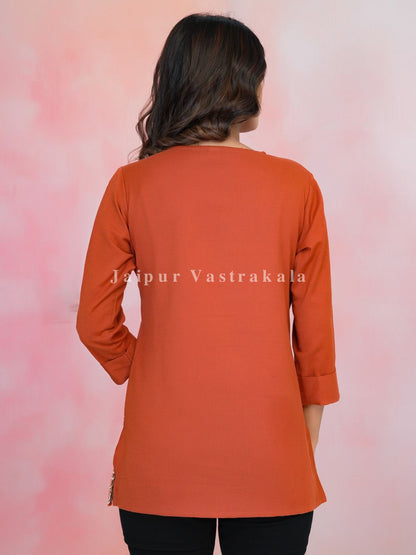Orange PhoolKari Embroidery Cotton Linen Top