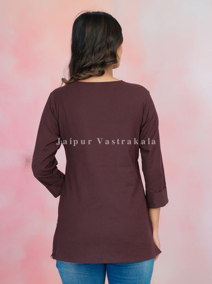 Wine PhoolKari Embroidery Cotton Linen Top