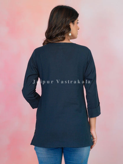 Teal PhoolKari Embroidery Cotton Linen Top