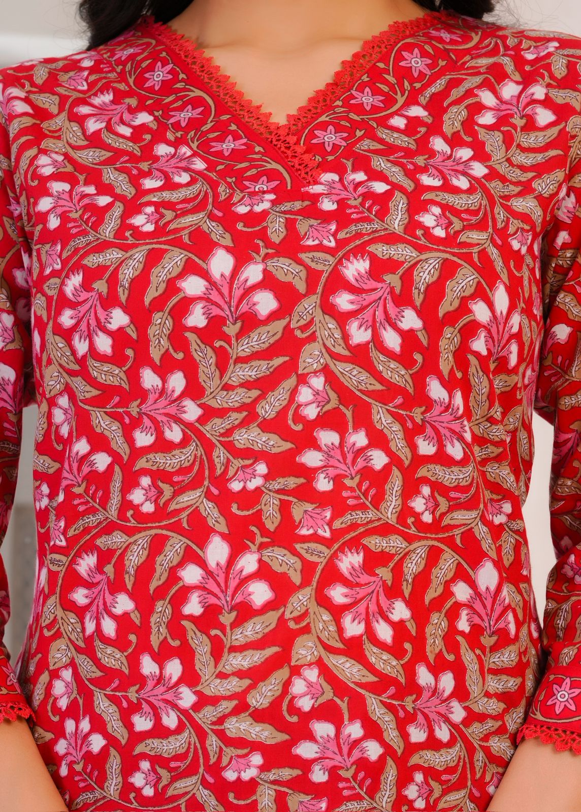Red Phulkari Cotton Top
