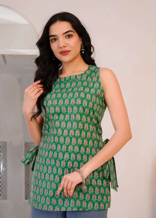 Green Booti Cotton Top