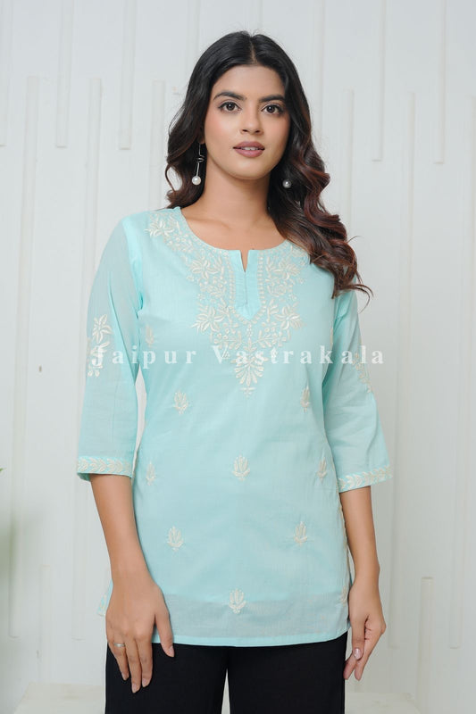 Azure Embroidery Mul Cotton Top