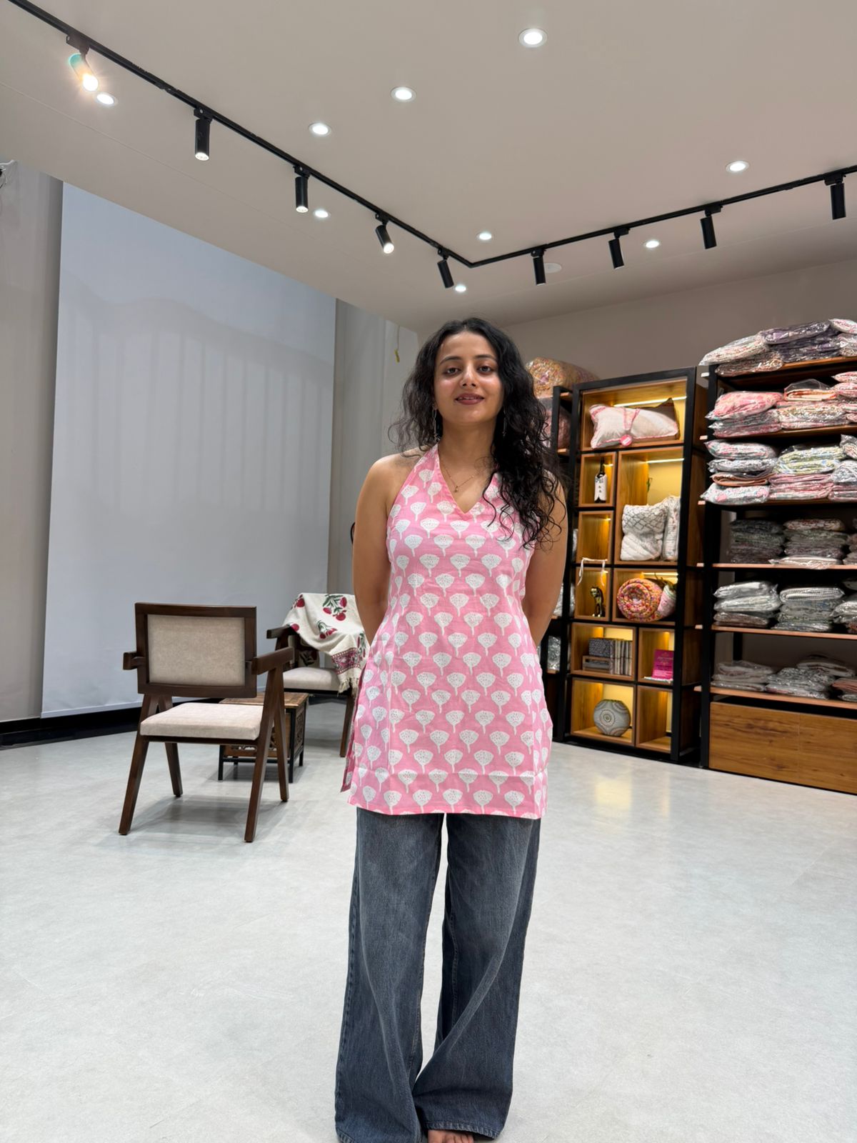 Pastel Pink Halter Neck Cotton Top