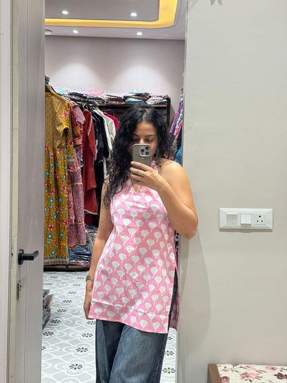 Pastel Pink Halter Neck Cotton Top