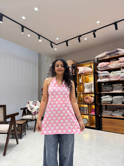 Pastel Pink Halter Neck Cotton Top