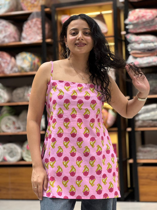 Pink Booti Noodle Strap Cotton Top