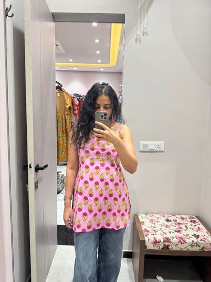 Pink Booti Noodle Strap Cotton Top