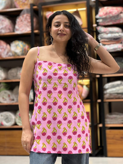 Pink Booti Noodle Strap Cotton Top